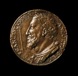 Bronzemedaille mit dem Abbild von König Franz I. (1494-1547) hergestellt von Benvenuto Cellini (1500-1571) 1538. Durchmesser 38 cm. Florenz, Nationalmuseum Bargello