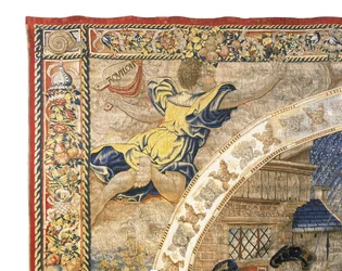 Brüsseler allegorischer Wandteppich, der den Monat Dezember aus "Die Medaillon-Monate" darstellt, ca. 1525
