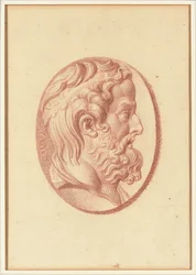 Eines von vier Studien nach Kameen, drei mit klassischen Profilporträts und eines mit einem fragmentarischen Relief von Amor und zwei Löwen, die einen Wagen ziehen