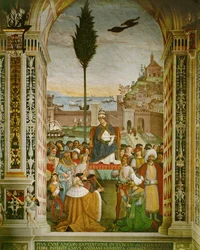 Aeneas Silvius Piccolomini, Papst Pius II. im Hafen von Ancona, Italien, wo er starb, während er auf die Kreuzfahrer wartete