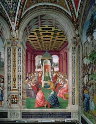 Aeneas Sylvius Piccolomini (1405-64) unterwirft sich Papst Eugenius IV (1383-1447) am 7. Februar 1447