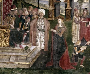 Detail des Disputs der heiligen Katharina von Alexandria mit dem Philosophen vor dem römischen Kaiser Maxentius
