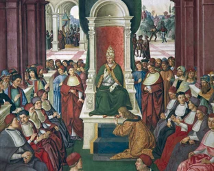 Enea Silvio Piccolomini in der Handlung der Unterwerfung gegenüber Papst Eugen IV. (Detail)