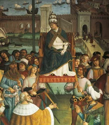Pius II., Detail aus Papst Pius II. Piccolomini kommt in Ancona an, um den Kreuzzug zu beginnen