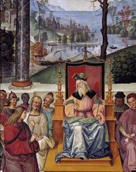 Papst Pius II. trifft König Jakob I. von Schottland. Detail aus dem Leben von Papst Pius II. (Fresko)