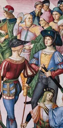 Die Piccolomini-Bibliothek, Nordostwand: Aeneas Sylvius wird vom Kaiser Friedrich III. zum Dichter gekrönt, 27. Juli