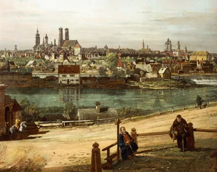 Blick auf München von Haidhausen mit dem Fluss Isar im Zentrum (Detail)