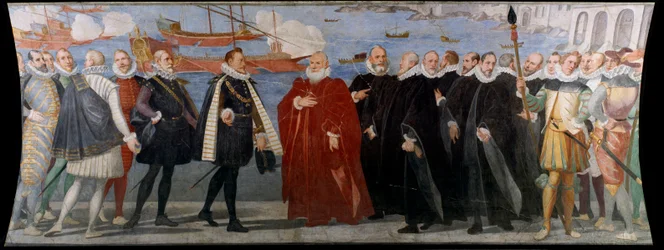 Der Doge Giacomo Durazzo Grimaldi empfängt Juan von Österreich im Hafen von Genua (Fresko)