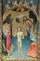 Altarbild, das die Taufe Jesu durch Johannes den Täufer aus der Kirche von Cabrera darstellt