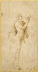 Ein Satyr spielt eine Aulos