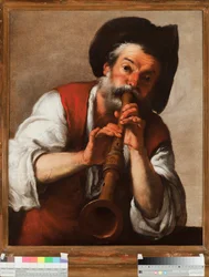 Il pifferaio (Der Flötenspieler) (Der Pfeifer) Gemälde von Bernardo Strozzi (1581-1644) 17. Jahrhundert Genua, Musei di Strada Nuova (ehemals Palazzo Rosso)