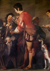 Das Mahl im Haus des Simon des Pharisäers. Detail eines Dieners, der ein Getränk serviert