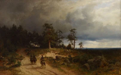 Landschaft in Ostfinnland mit berittenen Kosaken