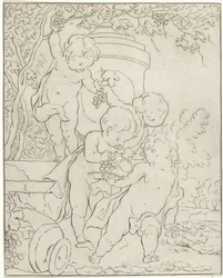 Vier Trauben pflückende Putti bei einer Vase