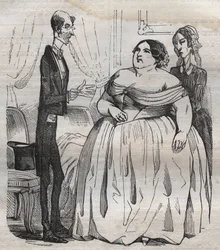 Die Gourmands - die Fettleibigkeit und die Dünnheit - Gravur in Die Physiologie des Geschmacks von Jean Anthelme Brillat Savarin