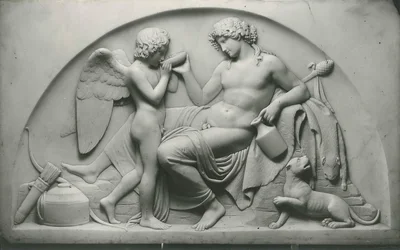 Amor trinkt aus dem Becher des Bacchus