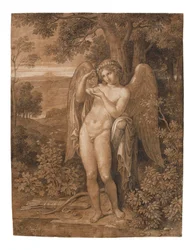 Amor mit einem Schmetterling
