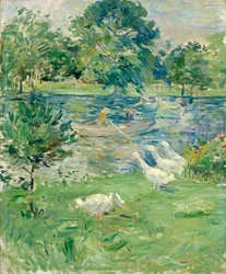 Mädchen in einem Boot mit Gänsen, ca. 1889