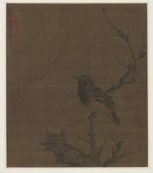 Schlafender Vogel auf einem Prunuszweig, 1400er