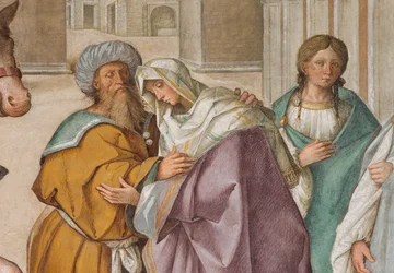 Zentrales Kirchenschiff, erstes nördliches Joch, Begegnung von Joachim und Anna an der Goldenen Pforte (Detail)