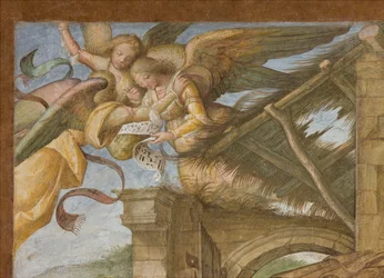Zentrales Schiff, viertes nördliches Joch, Anbetung der Hirten, Boccaccio Boccaccino 1516-17 (Detail)