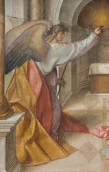 Zentrales Kirchenschiff, dritte nördliche Spannweite, Verkündigung, Boccaccio Boccaccino 1516-17, Detail