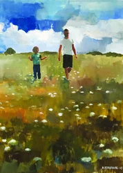 Vater-Sohn-Sommer-Spaziergang