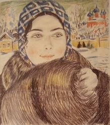 Die Frau eines jungen Kaufmanns mit kariertem Schal, 1919