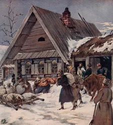 Soldaten der Roten Armee führen eine bewaffnete Requisition in einem Dorf durch, Russischer Bürgerkrieg