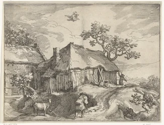 Landschaft mit Bauernhof und Raub des Ganymedes