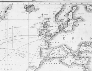Allgemeine Karte zum Einzeichnen der Schiffsrouten von England südwärts und um die Welt (Detail)