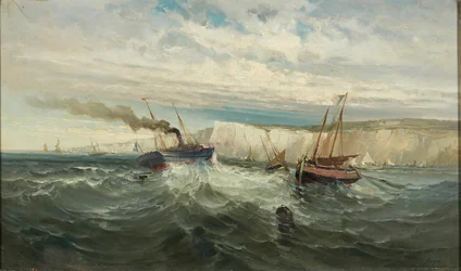Brechende Wellen an den weißen Klippen von Dover