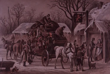 Weihnachten auf der Straße, Kutsche beladen mit festlichem Wild