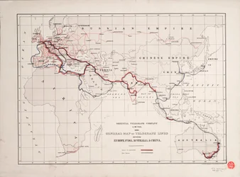 Allgemeine Karte der Telegrafenlinien zwischen Europa, Indien, Australien und China