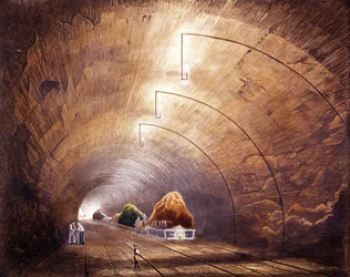 Industrielle Revolution: Eisenbahntunnel auf der Strecke Manchester - Liverpool. Platte aus „Liverpool and Manchester Railway“, London 1832.