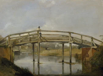 Landschaft mit Fluss und Brücke, ca. 1830
