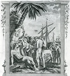 Das erste Treffen von Christoph Kolumbus mit den Ureinwohnern Amerikas