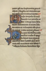 Initiale O: Christus auf dem Thron mit erhobenen Händen; Initiale D: Ein halb liegender Mann im Gebet