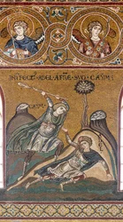 Abel wird von Kain getötet, Byzantinisches Mosaik, Alttestamentlicher Zyklus-Paradies, XII-XIII Jahrhundert