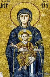 Komnenos-Mosaik, das Madonna und Kind darstellt, Hagia Sophia, Türkei
