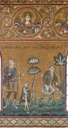 Lamech tötet Kain, Byzantinisches Mosaik, Altes Testament Zyklus-Irdisches Paradies, XII-XIII Jahrhundert