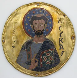 Medaille mit dem Heiligen Lukas von einem Ikonenrahmen, ca. 1100 (Gold, Silber und Email Cloisonné)