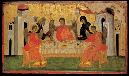 Die Gastfreundschaft Abrahams, Altes Testament Dreifaltigkeit, ca. 1380