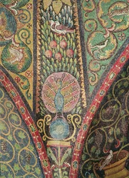 Detail des Gewölbes mit Vögeln und einem Pfau (Mosaik)