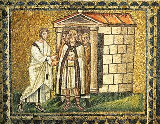 Reue des Judas, ein Schekelbeutel in seinen Händen