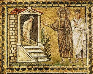 Die Auferweckung des Lazarus von den Toten, Jesus und ein Apostel
