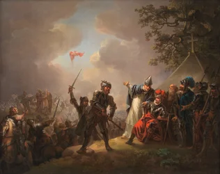 Die Legende der dänischen Flagge (der Dannebrog), die während der Schlacht von Lyndanise (Tallinn) in Estland im Jahr 1219 vom Himmel fiel