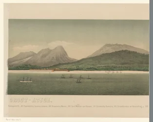 Ansicht der Küste von Groß-Atjeh, mit der Flotte der Ersten Atjeh-Expedition vor der Küste