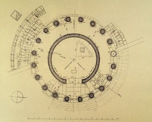 Grundriss des Tempels der Vesta oder des Herkules Victor, von dem deutschen Archäologen Friedrich Rakob (1931-2007) (Foto)