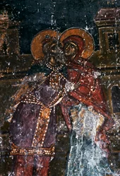 Fresko von Heiligen in der Kirche Agios Ioannis Prodromos, Margarites, Kreta, Griechenland (Foto)
